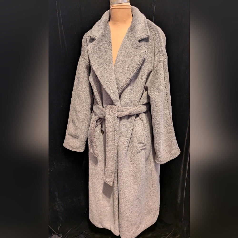 Women's Gray Belted Teddy Coat By COMMENSE Oversized L - Picture 6 of 15